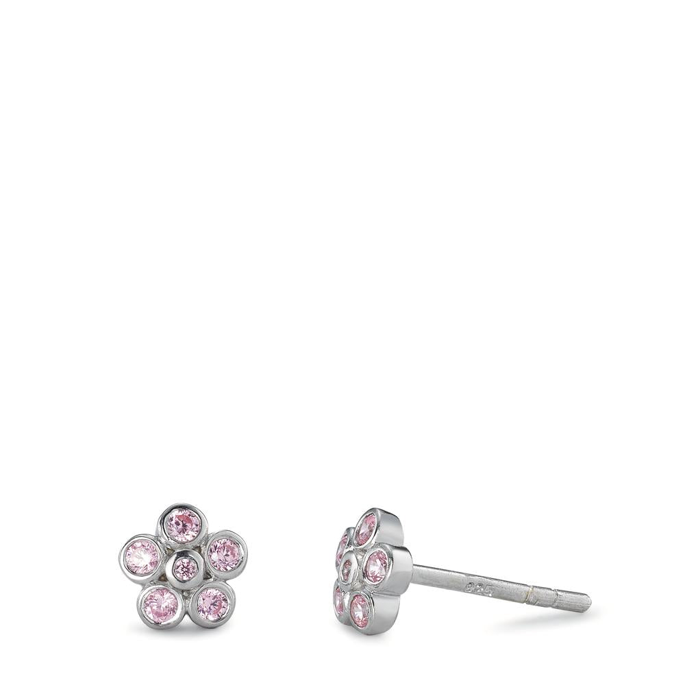 Stud earrings Silver Zirconia 12 Stones Rhodium plated Flower Ø6 mm