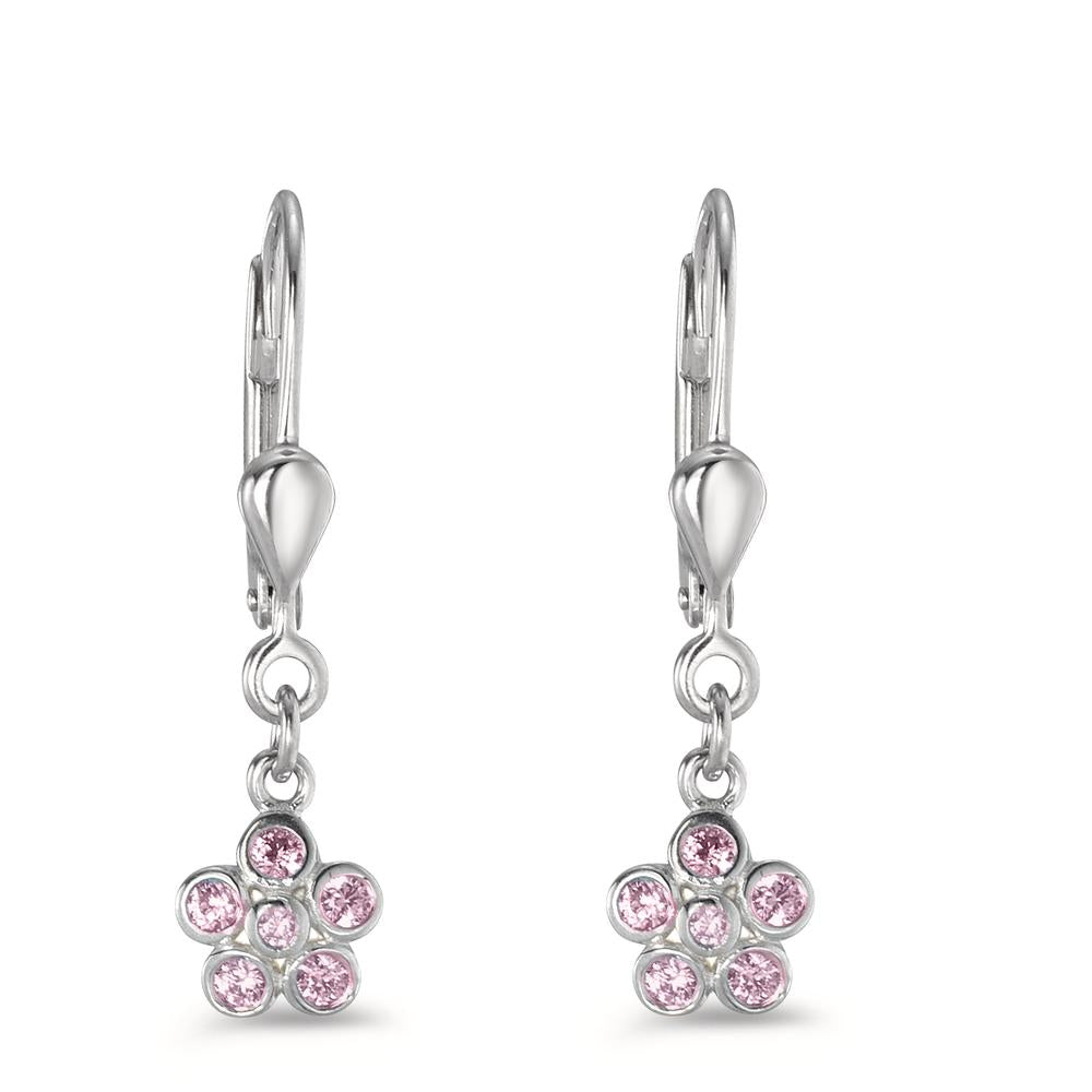 Drop Earrings Silver Zirconia 12 Stones Rhodium plated Flower Ø6 mm