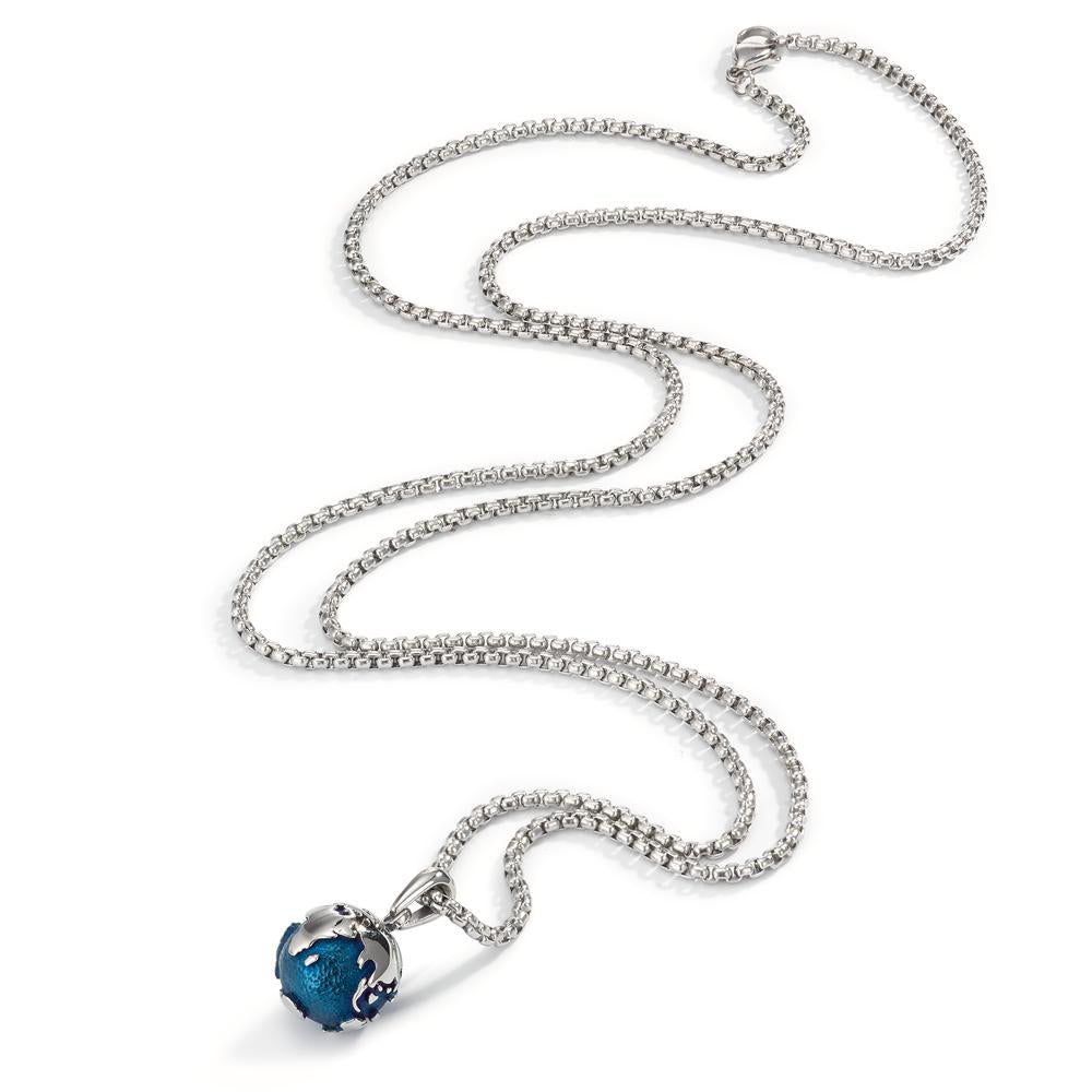 Necklace with pendant Stainless steel Blue IP coated Globe 80 cm