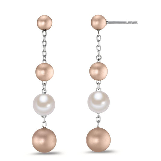 Drop Earrings Stainless steel, Aluminum Rose IP coated Shell pearl Ø8 mm