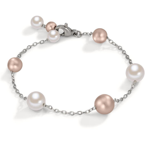 Bracelet Stainless steel, Aluminum Rose IP coated Shell pearl 17-18.5 cm Ø8 mm