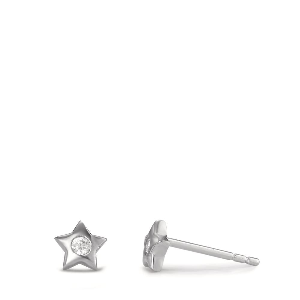 Stud earrings Silver Zirconia 2 Stones Rhodium plated Ø5 mm