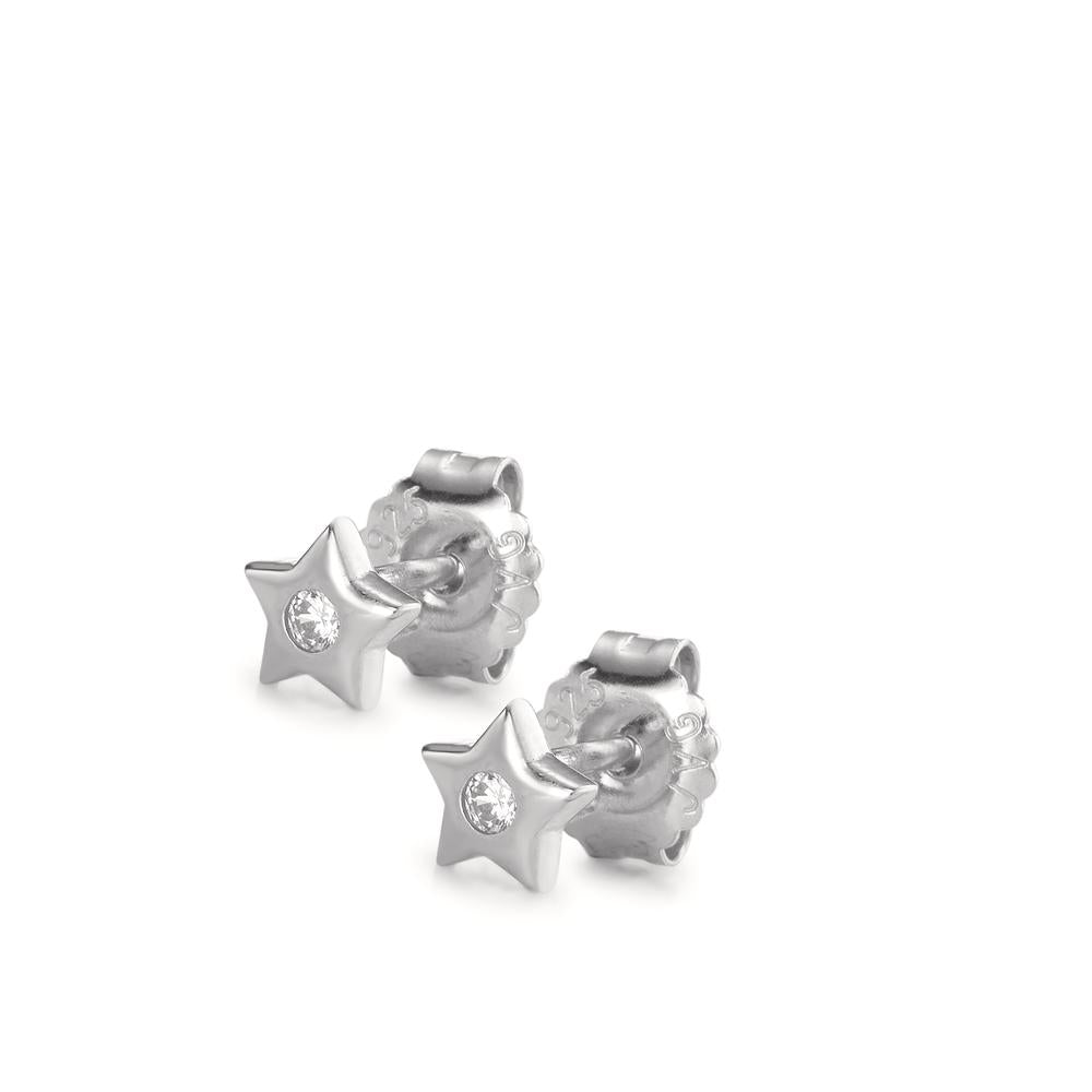 Stud earrings Silver Zirconia 2 Stones Rhodium plated Ø5 mm