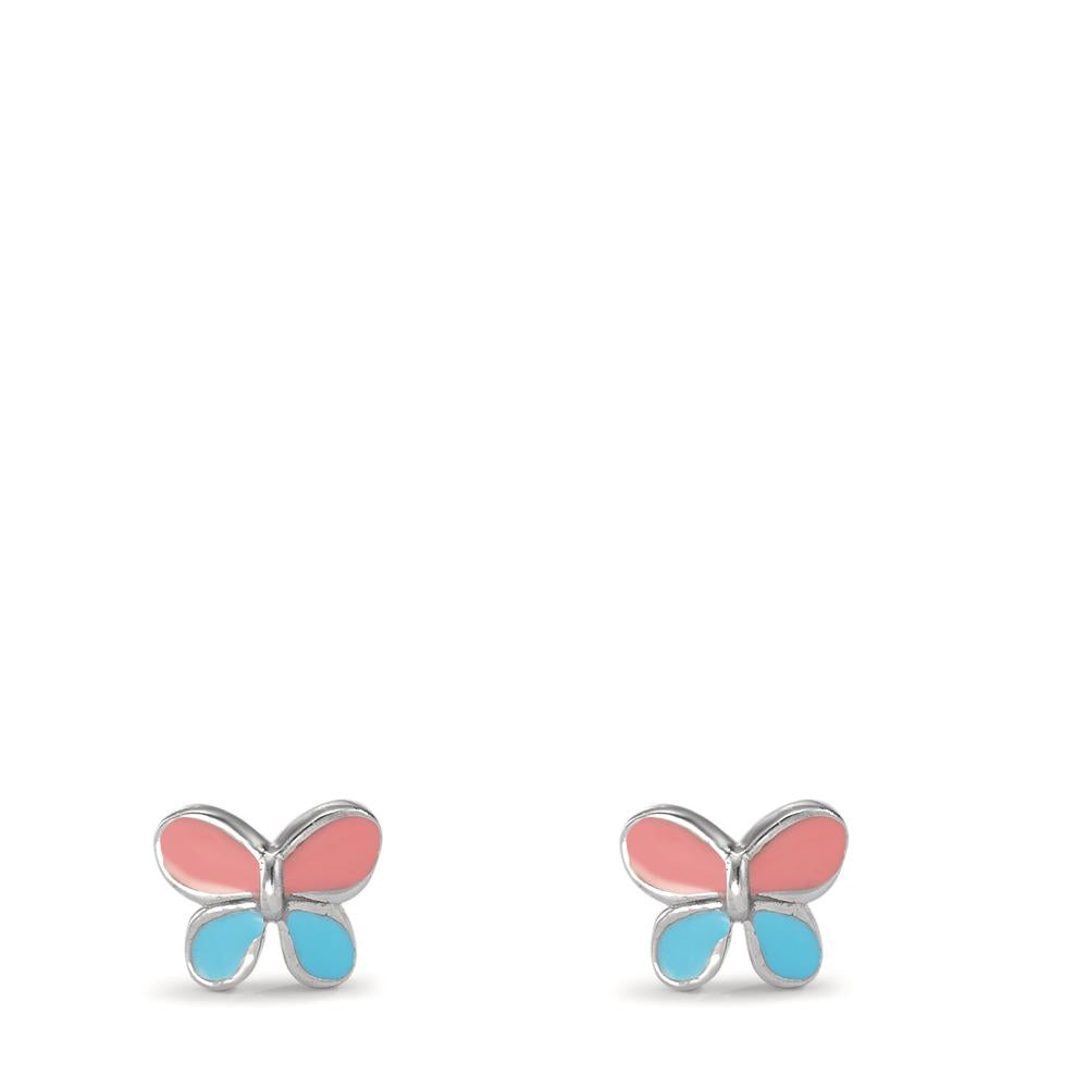 Stud earrings Silver Rhodium plated Butterfly Ø5 mm