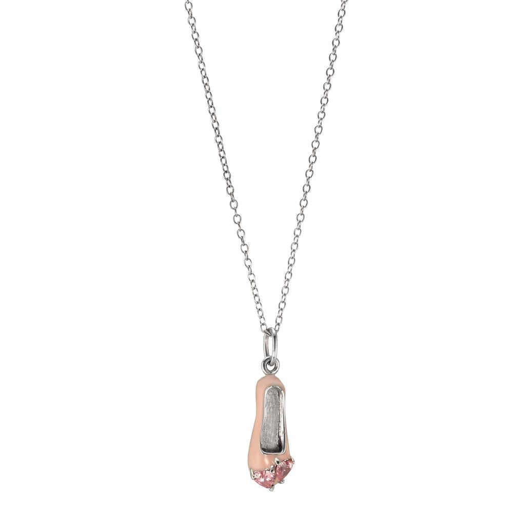 Necklace with pendant Silver Zirconia 2 Stones Rhodium plated Ballet 36-38 cm