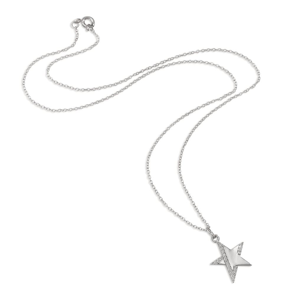 Necklace with pendant Silver Zirconia 19 Stones Rhodium plated Star 42 cm Ø15 mm