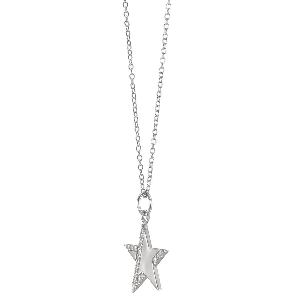 Necklace with pendant Silver Zirconia 19 Stones Rhodium plated Star 42 cm Ø15 mm