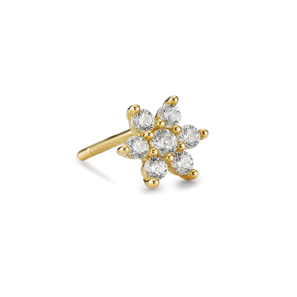 Single stud earring 18k Yellow Gold Zirconia 7 Stones Flower Ø6 mm