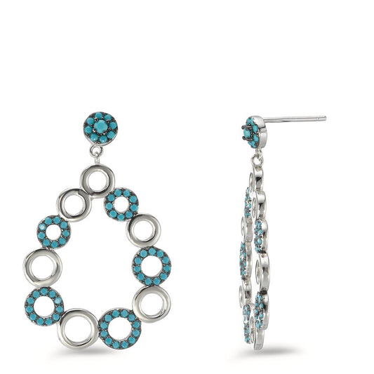 Drop Earrings Silver Zirconia Turquoise Rhodium plated