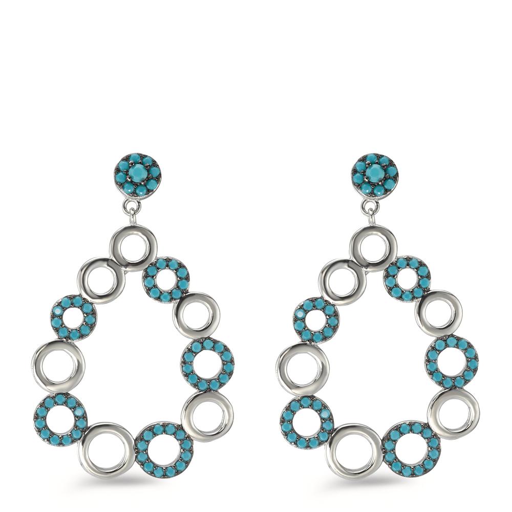 Drop Earrings Silver Zirconia Turquoise Rhodium plated