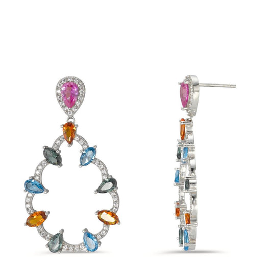 Drop Earrings Silver Zirconia Colorful Rhodium plated