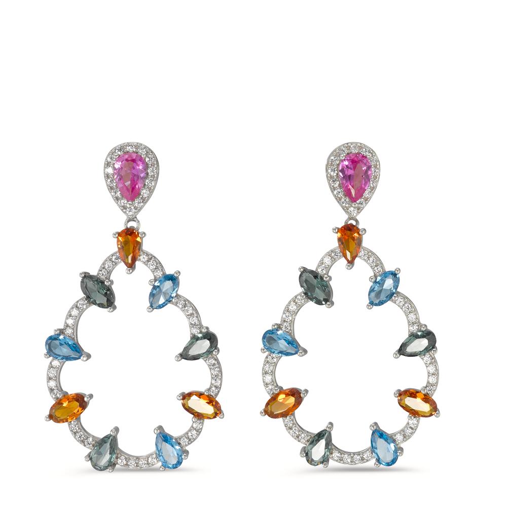 Drop Earrings Silver Zirconia Colorful Rhodium plated