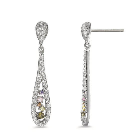 Drop Earrings Silver Zirconia Colorful Rhodium plated