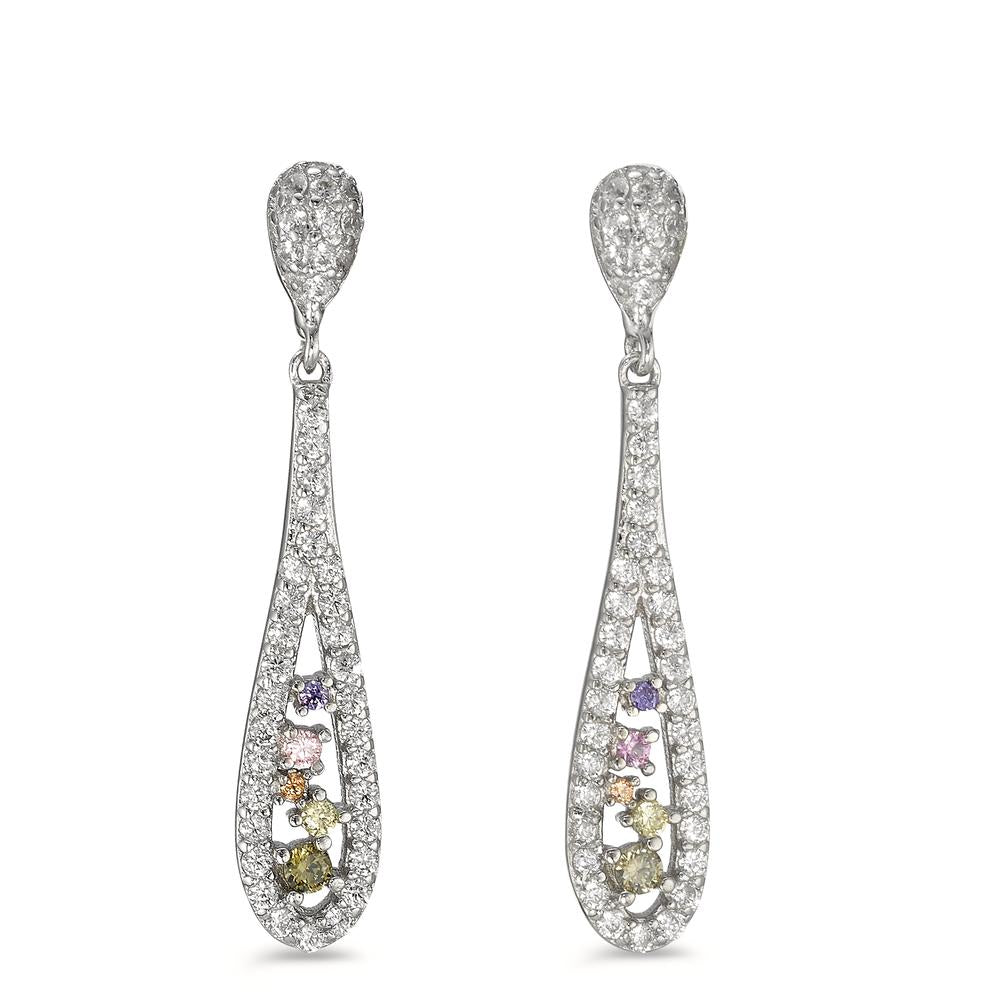 Drop Earrings Silver Zirconia Colorful Rhodium plated