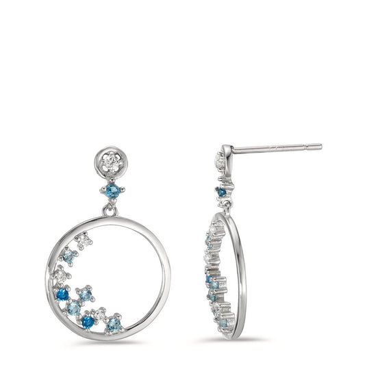 Drop Earrings Silver Zirconia Blue, 22 Stones Rhodium plated Ø15 mm