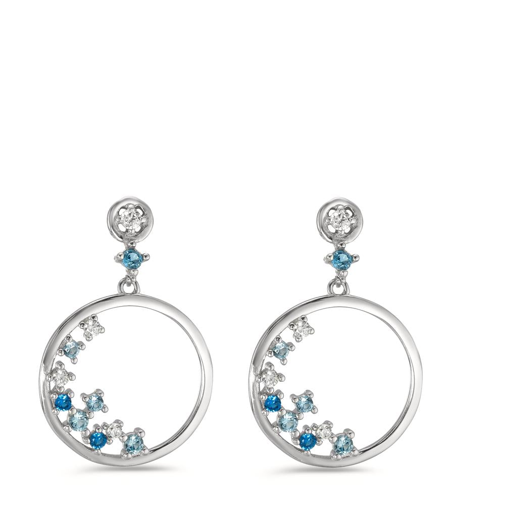 Drop Earrings Silver Zirconia Blue, 22 Stones Rhodium plated Ø15 mm