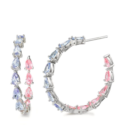 Hoop earrings Silver Zirconia 26 Stones Rhodium plated