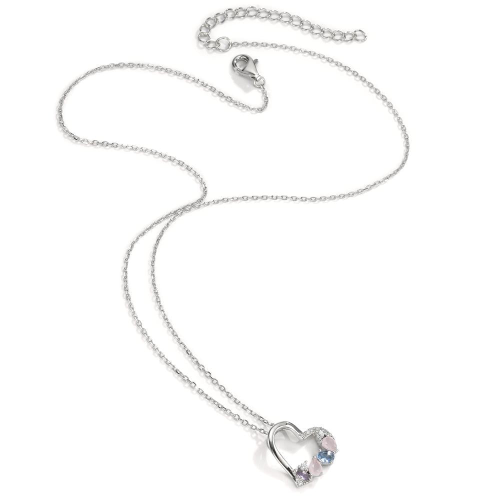 Necklace Silver Zirconia Colorful, 14 Stones Rhodium plated Heart 40-45 cm