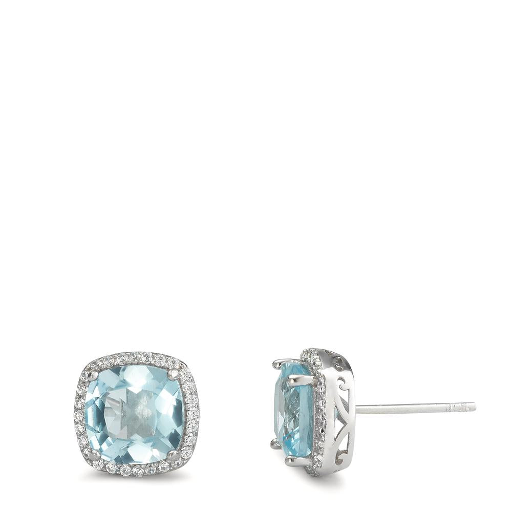 Stud earrings Silver Topaz Blue Rhodium plated Ø10 mm