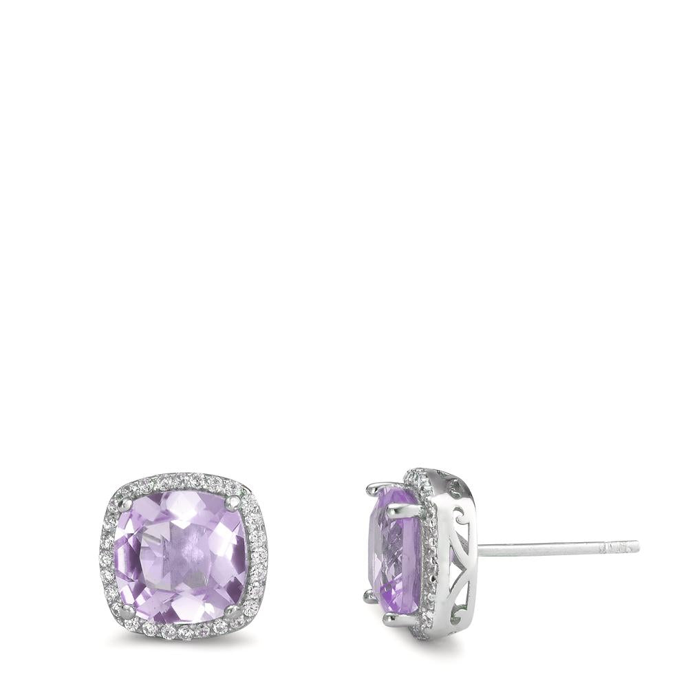 Stud earrings Silver Amethyst Rhodium plated Ø10 mm