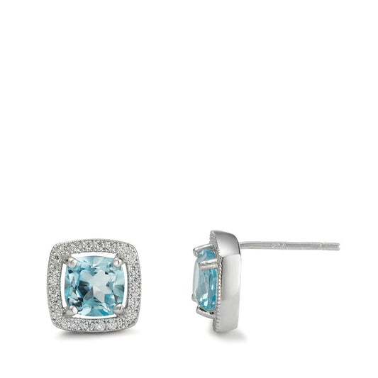 Stud earrings Silver Topaz Blue Rhodium plated Ø9.5 mm