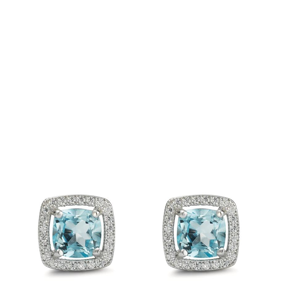 Stud earrings Silver Topaz Blue Rhodium plated Ø9.5 mm