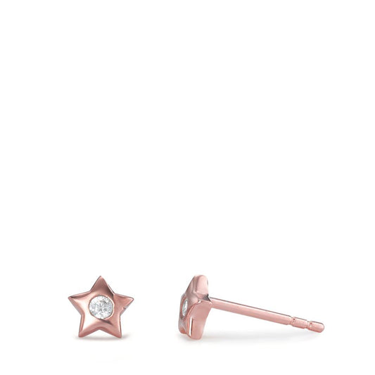 Stud earrings Silver Zirconia 2 Stones Rose Gold plated Star Ø5 mm