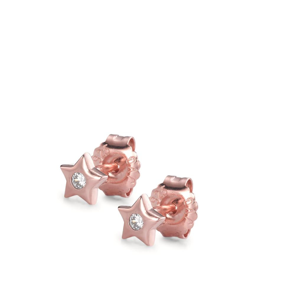 Stud earrings Silver Zirconia 2 Stones Rose Gold plated Star Ø5 mm