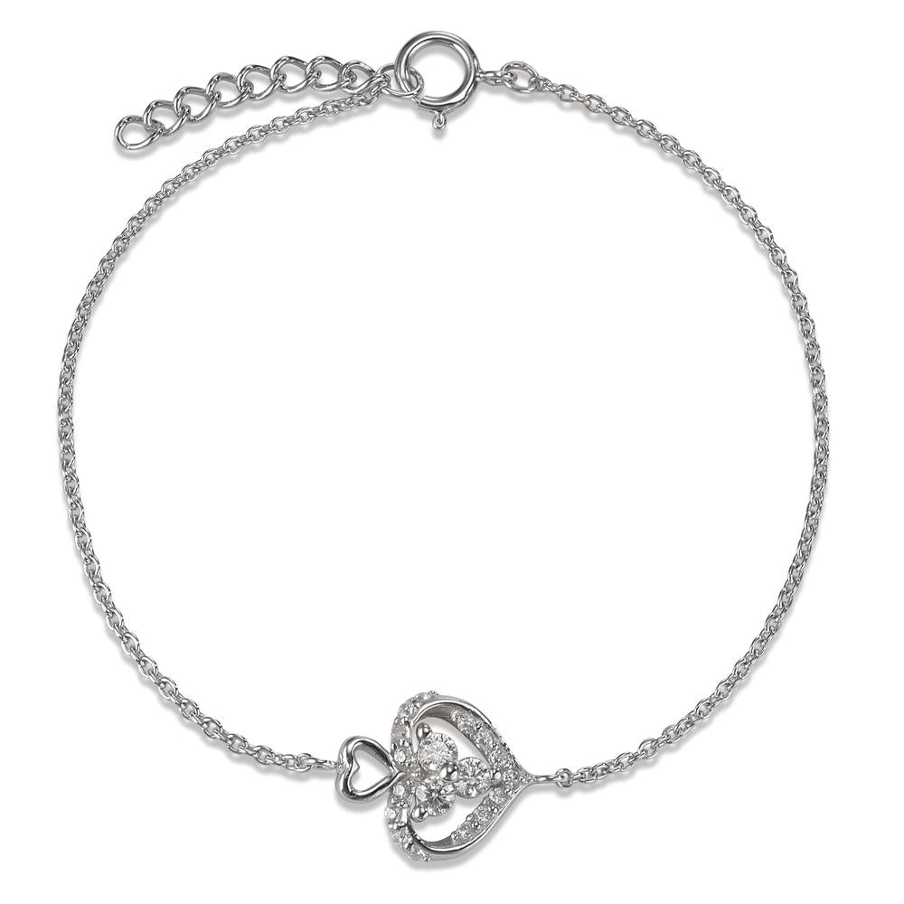 Bracelet Silver Zirconia Rhodium plated Heart 17-19 cm