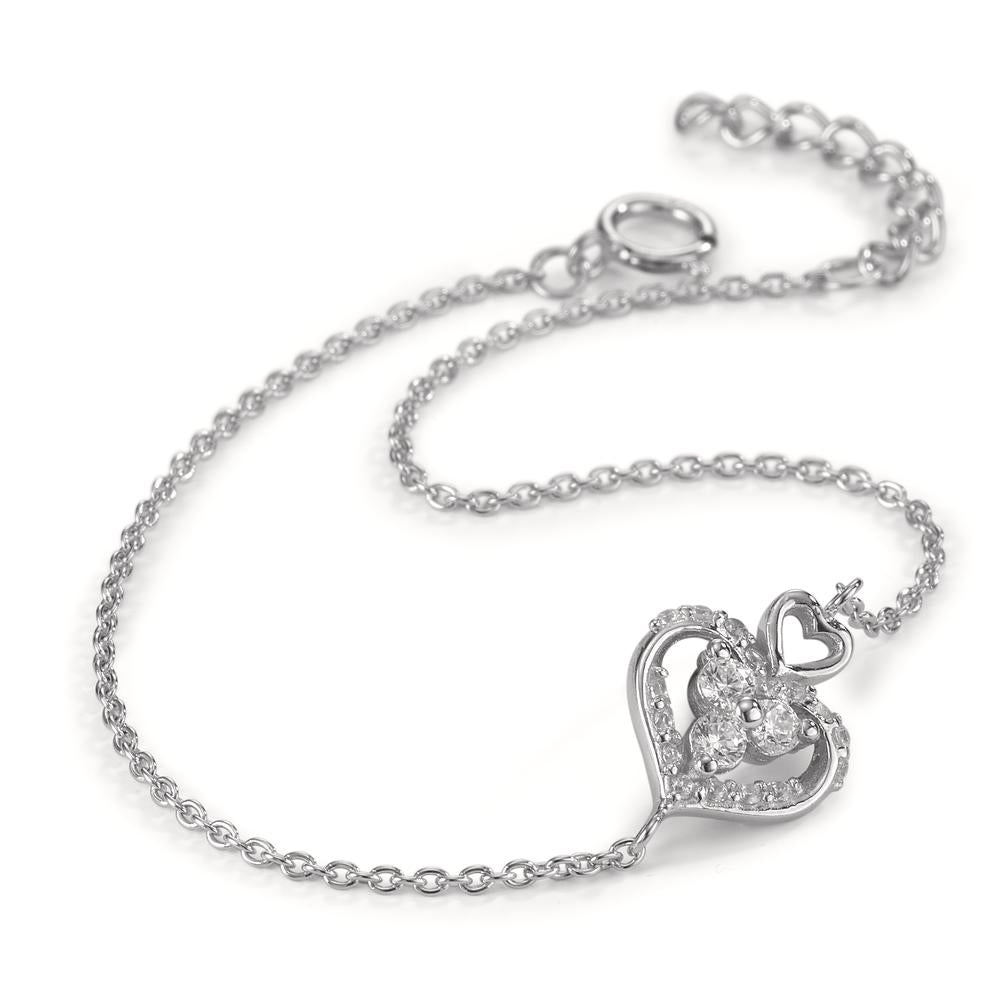 Bracelet Silver Zirconia Rhodium plated Heart 17-19 cm