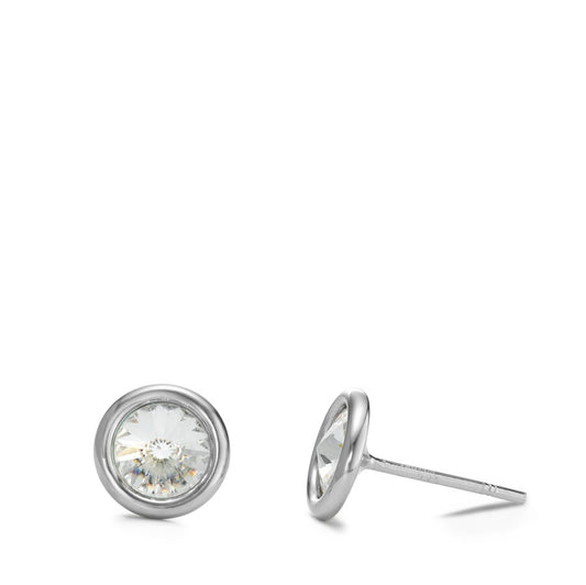 Stud earrings Silver Zirconia White, 2 Stones Rhodium plated Birthstones Ø9 mm