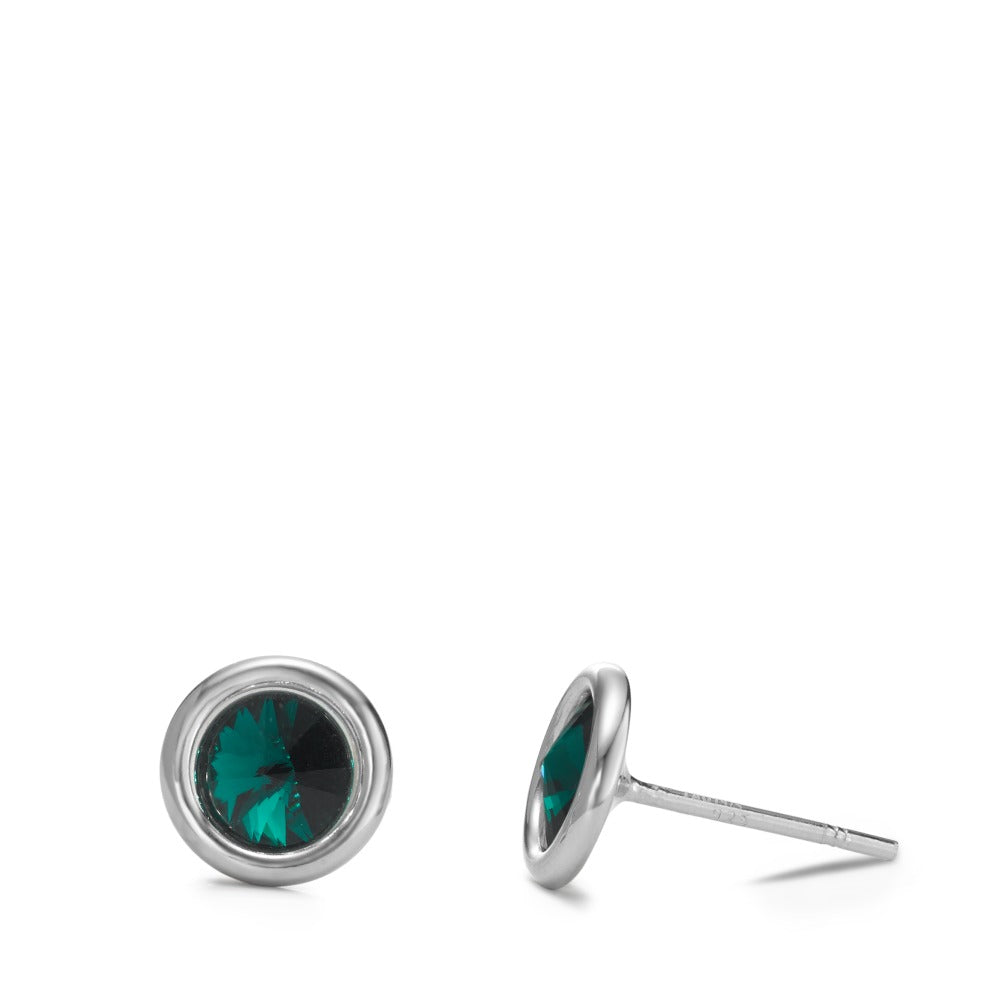 Stud earrings Silver Zirconia Green, 2 Stones Rhodium plated Birthstones Ø9 mm