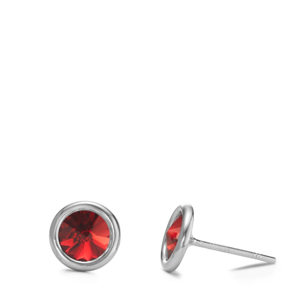 Stud earrings Silver Zirconia Red, 2 Stones Rhodium plated Birthstones Ø9 mm