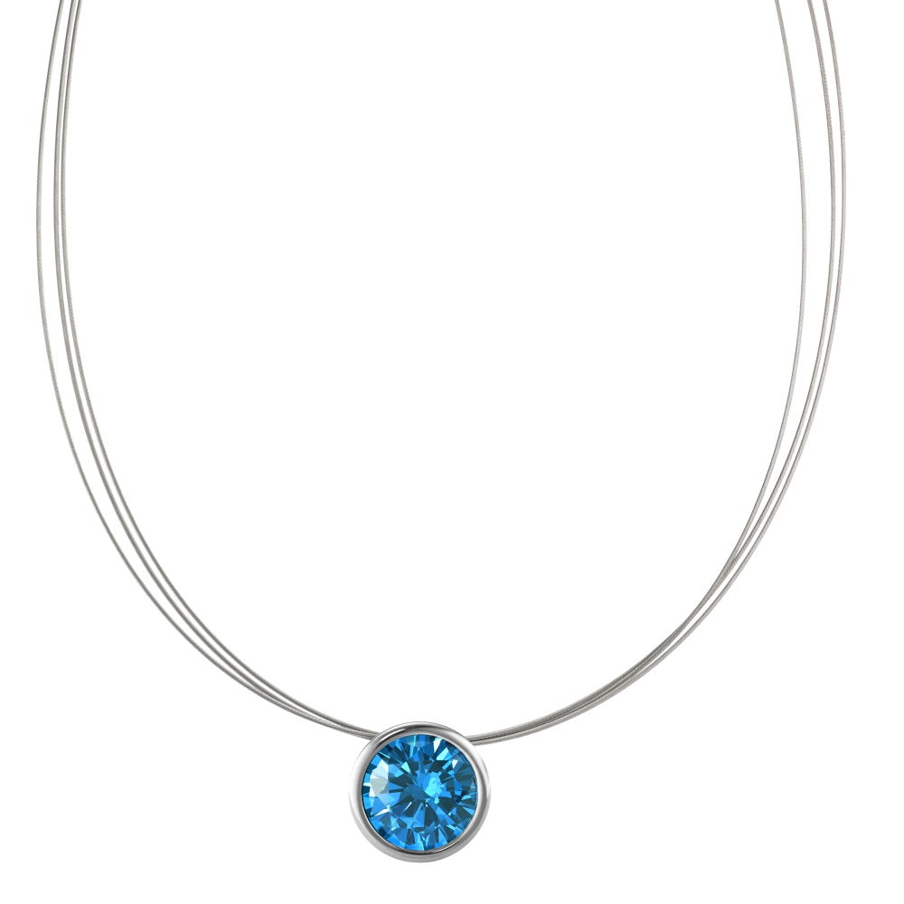 Necklace Stainless steel Zirconia Blue 42 cm Ø13 mm