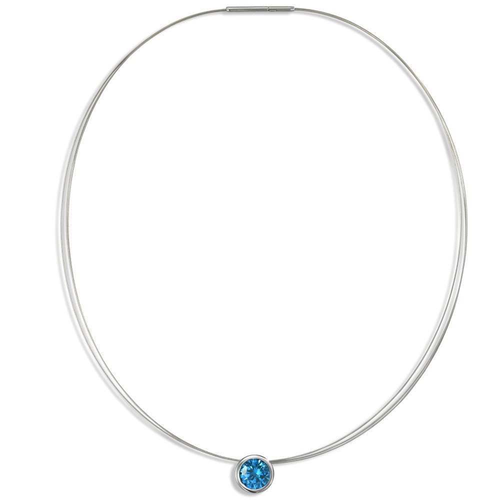 Necklace Stainless steel Zirconia Blue 42 cm Ø13 mm