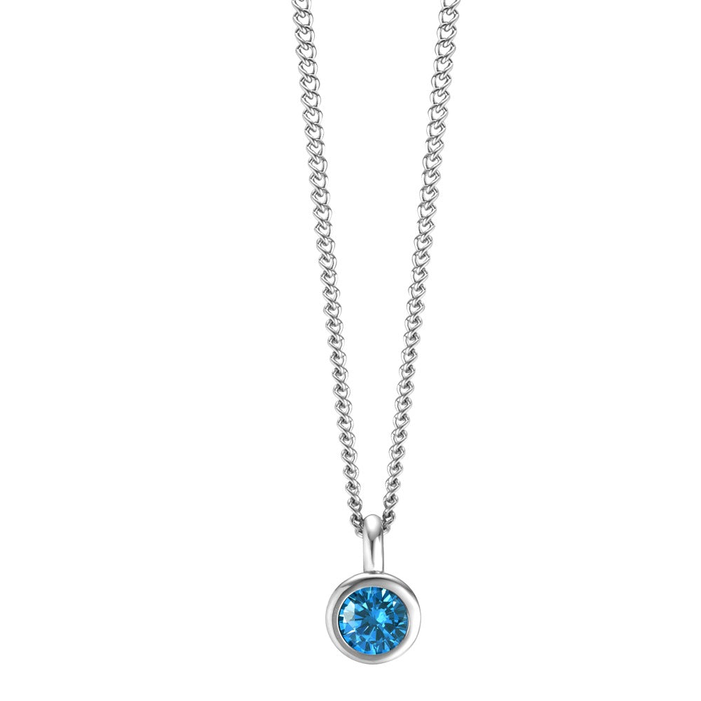 Necklace with pendant Stainless steel Zirconia Blue 42 cm Ø7 mm