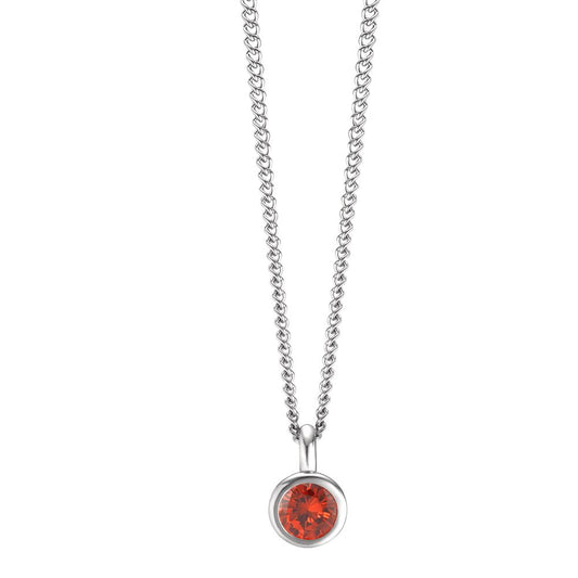 Necklace with pendant Stainless steel Zirconia Orange 42 cm Ø7 mm