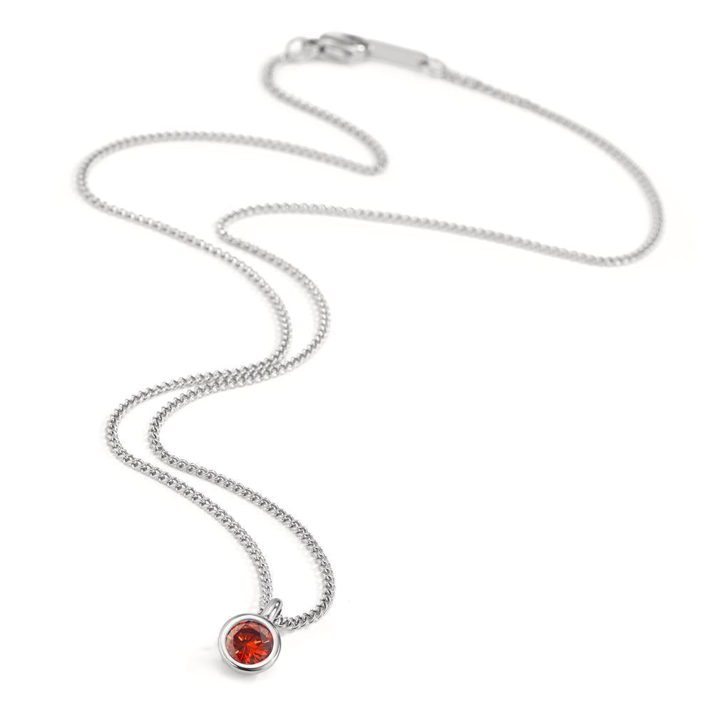 Necklace with pendant Stainless steel Zirconia Orange 42 cm Ø7 mm