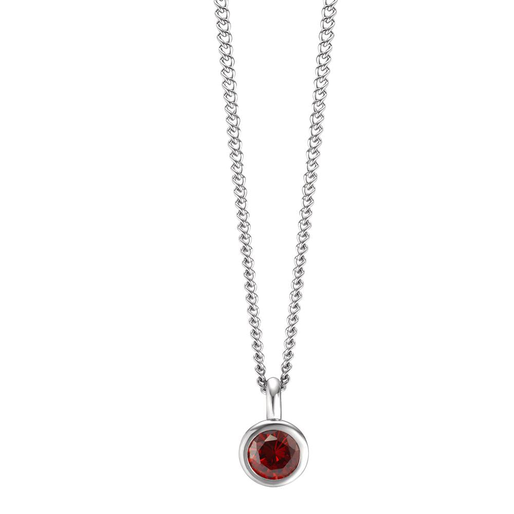 Necklace with pendant Stainless steel Zirconia Red 42 cm Ø7 mm