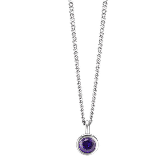 Necklace with pendant Stainless steel Zirconia Violet 42 cm Ø7 mm