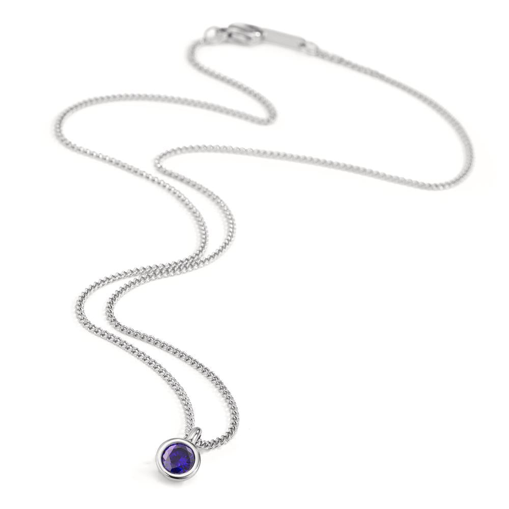 Necklace with pendant Stainless steel Zirconia Violet 42 cm Ø7 mm