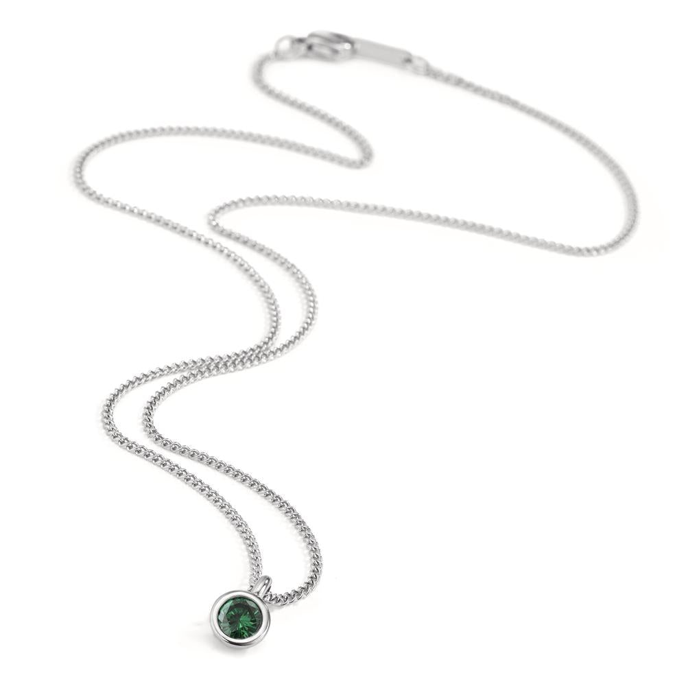 Necklace with pendant Stainless steel Zirconia Green 42 cm Ø7 mm