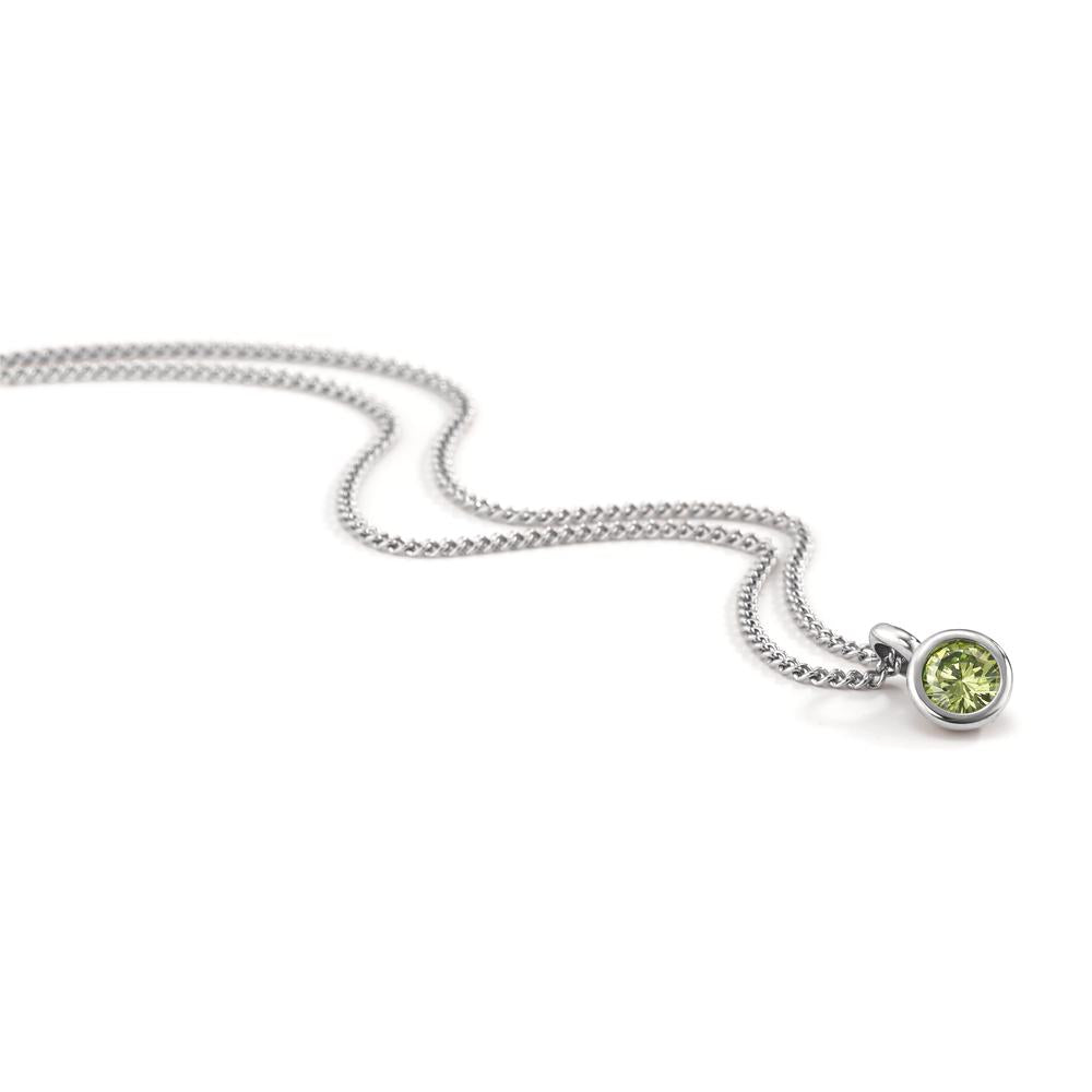 Necklace with pendant Stainless steel Zirconia Green 42 cm Ø7 mm