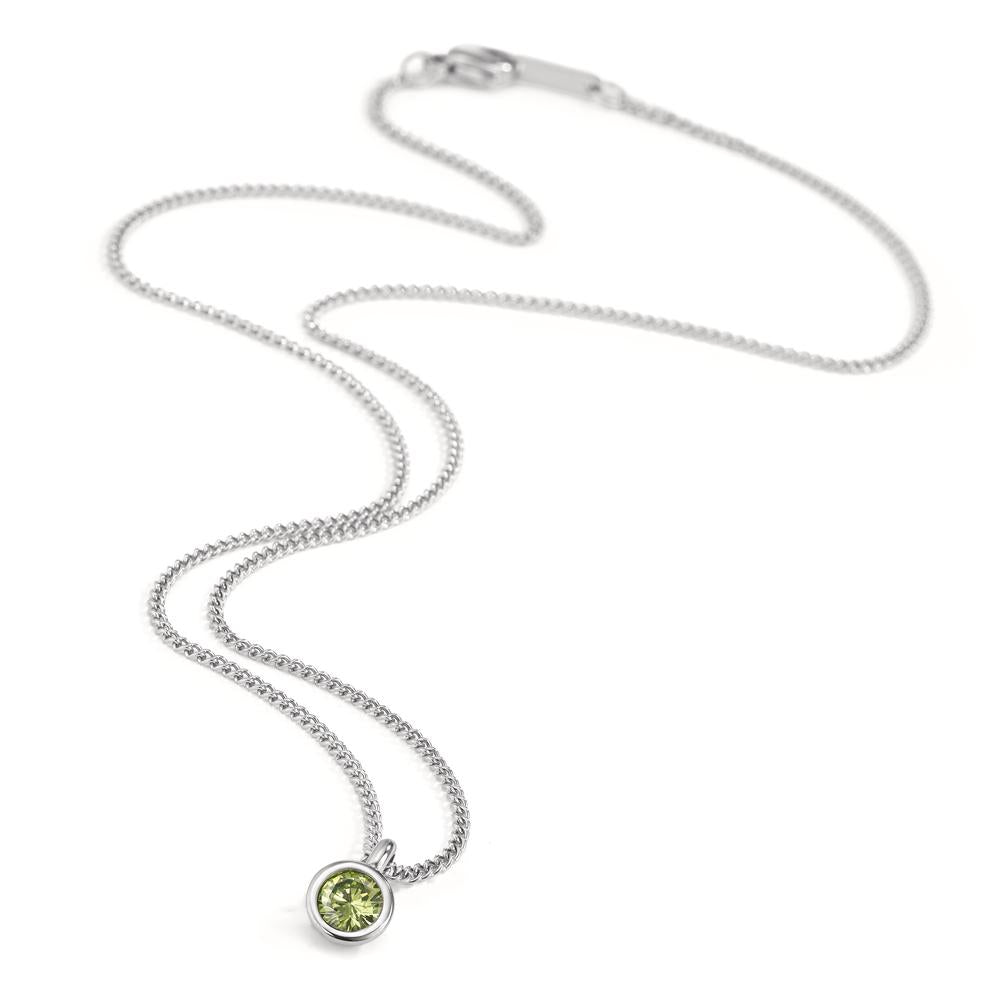 Necklace with pendant Stainless steel Zirconia Green 42 cm Ø7 mm