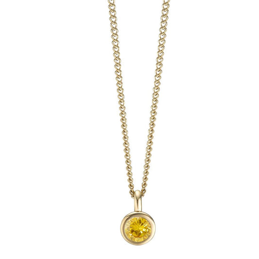 Necklace with pendant Stainless steel Zirconia Yellow IP coated 42 cm Ø7 mm