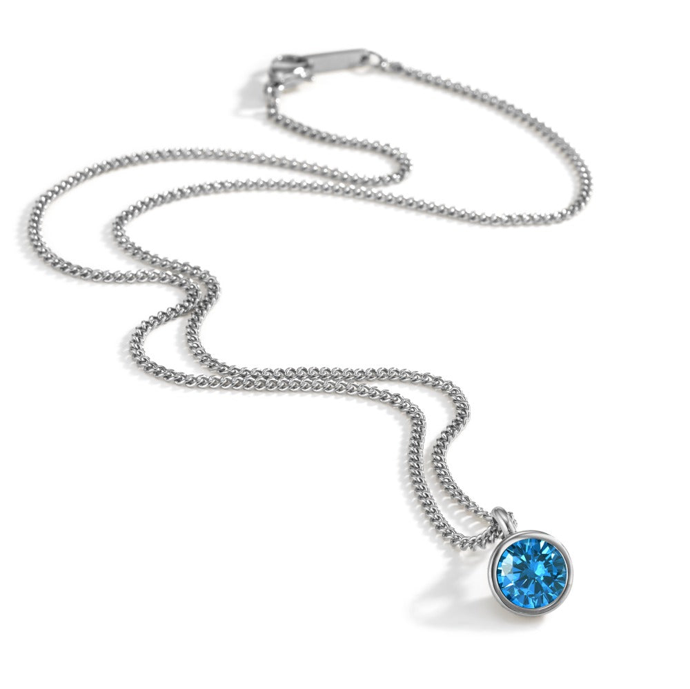 Necklace with pendant Stainless steel Zirconia Blue 42 cm Ø9.5 mm