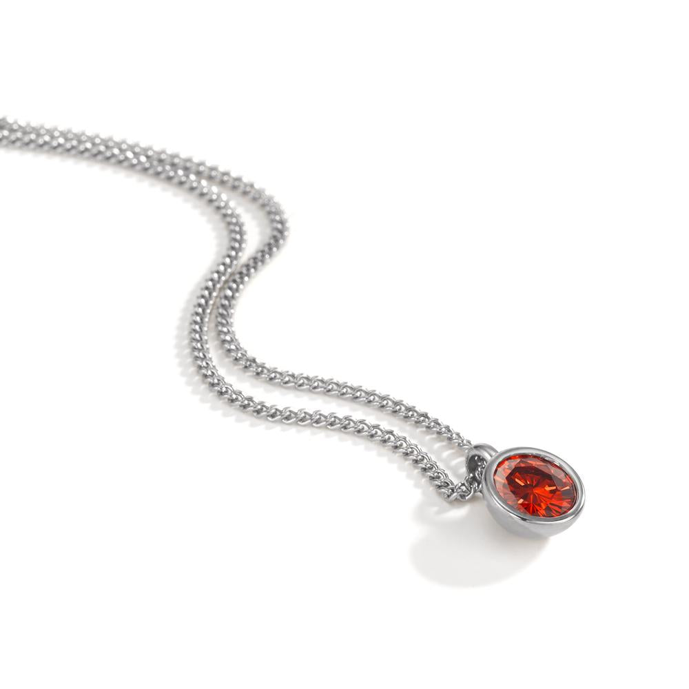 Necklace with pendant Stainless steel Zirconia Orange 42 cm Ø9.5 mm