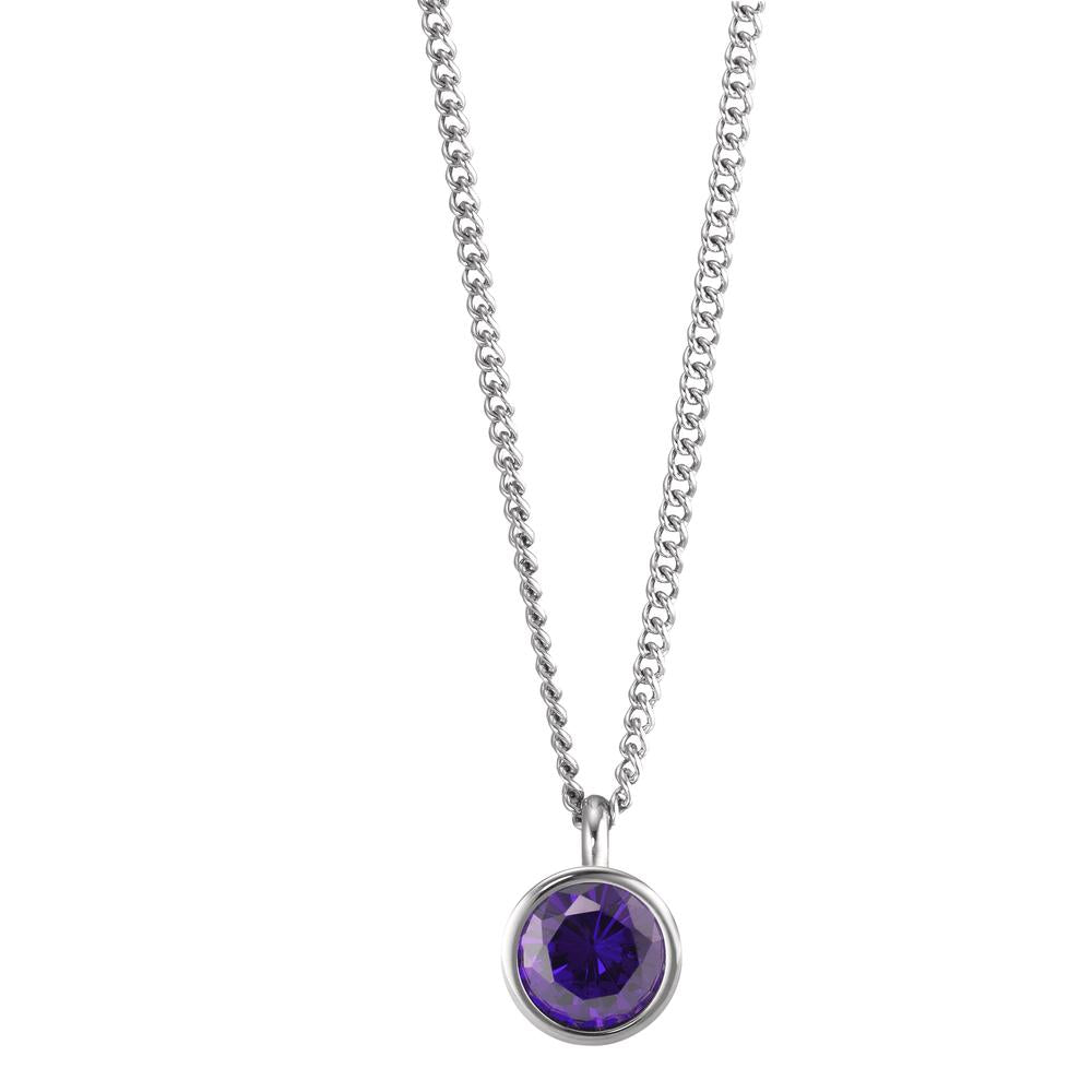 Necklace with pendant Stainless steel Zirconia Violet 42 cm Ø9.5 mm