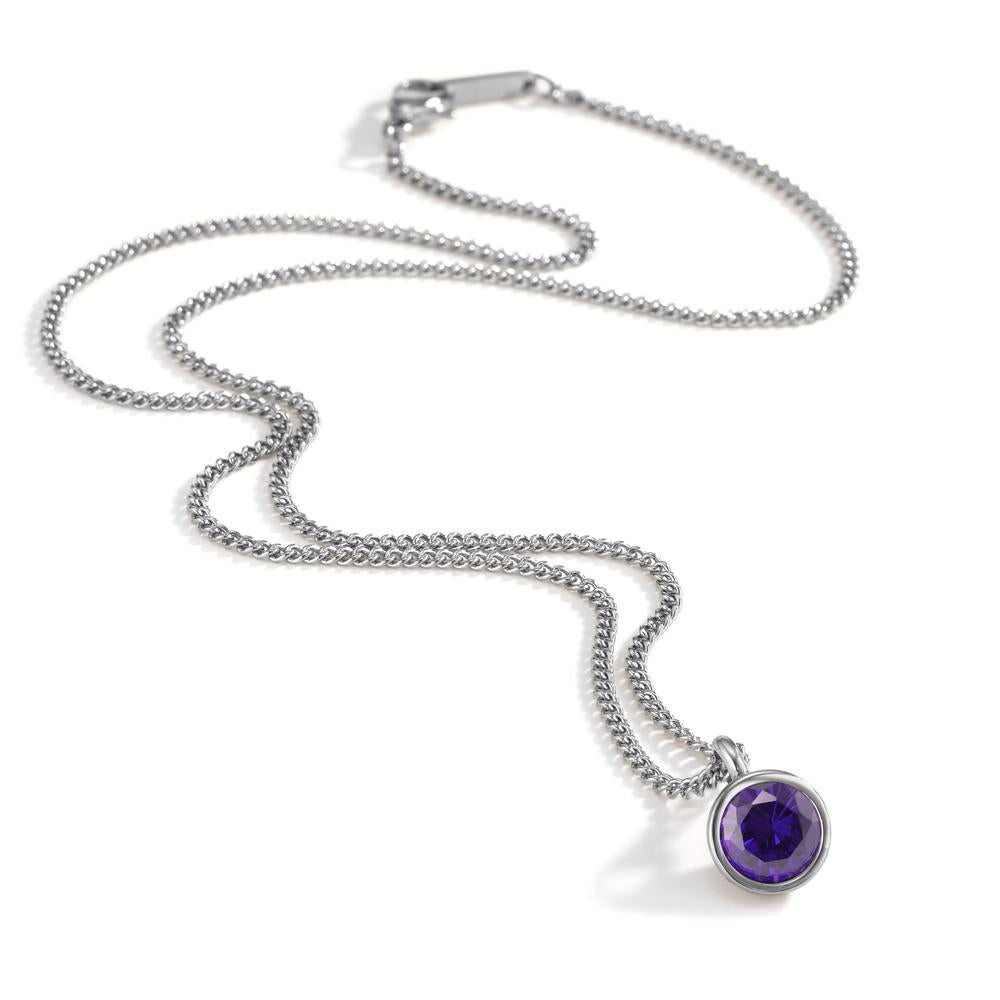 Necklace with pendant Stainless steel Zirconia Violet 42 cm Ø9.5 mm