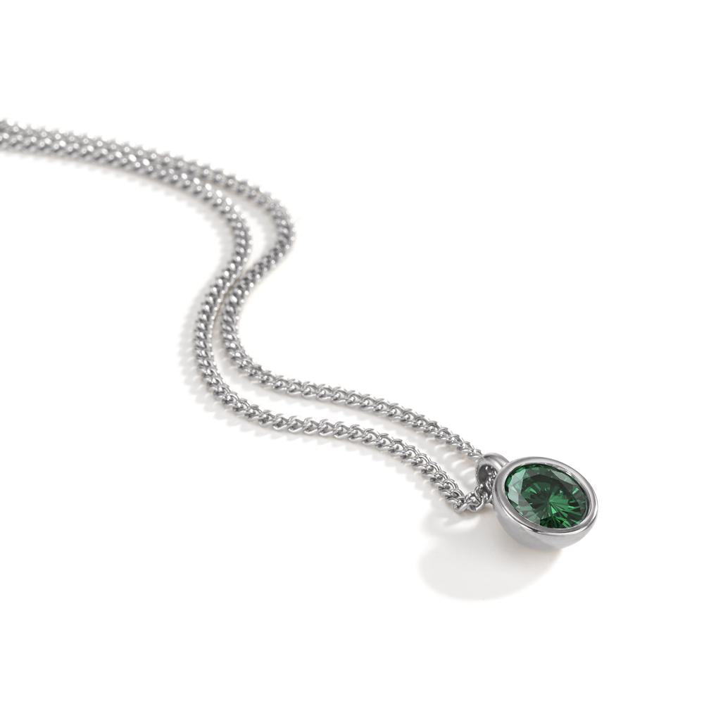 Necklace with pendant Stainless steel Zirconia Green 42 cm Ø9.5 mm